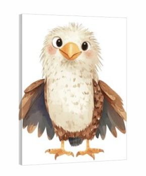 Adorable watercolor cartoon eagle with a happy expression, perfect for nursery decor and children's illustrations.
