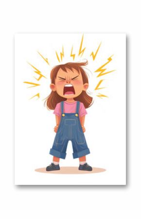 Illustrations of Angry Child with Dramatic Expression, Perfect for Educational, Behavioral, and Emotional-Themed Projects