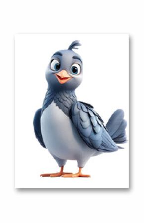 A 3D cartoon pigeon character, isolate on white background, with exaggerated features. cutout png