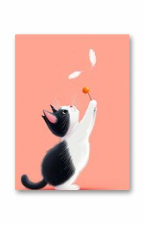 Playful Cat Swatting at Feather Toy