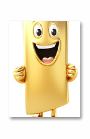 Cheerful smiling cartoon gold bar with a playful expression and raised thumbs.