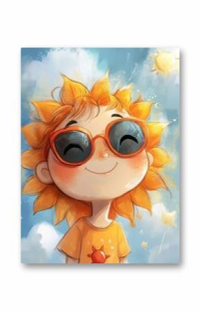 Cheerful cartoon sun character with sunglasses for summer designs