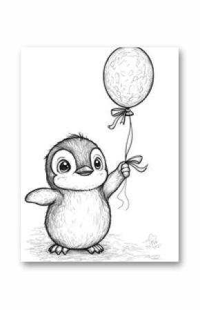 Penguin with Balloon Coloring Page for Kids