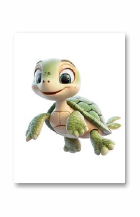 A 3D cartoon turtle character, isolate on white background, perfect for fun and educational designs. cutout png