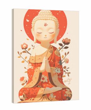 cute buddha monk meditation anime cartoon style background