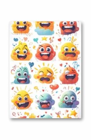 A cheerful collection of colorful cartoon faces bursting with emotion and personality, capturing playful energy and vibrant fun.