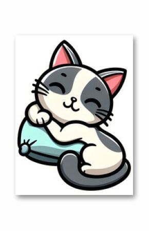 Cute cartoon cat relaxing on pillow
