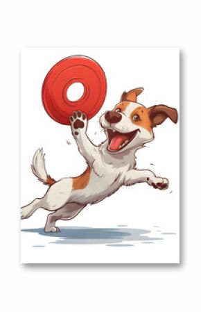 Happy Dog Playing with Red Frisbee in Sunny Outdoor Scene