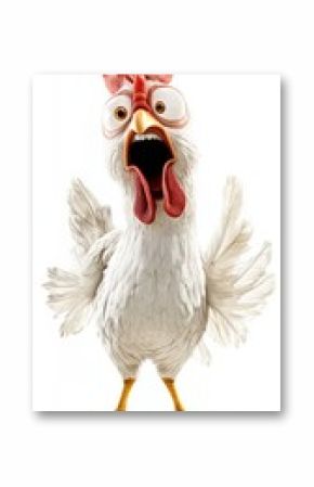 Cartoon white chicken screaming with wide open eyes
