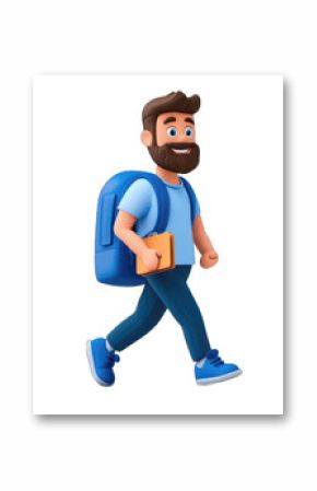 Happy cartoon man with backpack walking. isolated on transparent background.