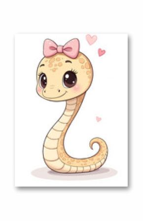 Playful baby snake with bow, charming cartoon illustration