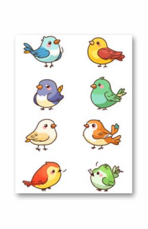 Cute colorful bird cartoon illustrations set isolated on a transparent background