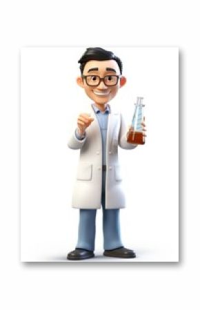 Scientist holding cartoon laboratory