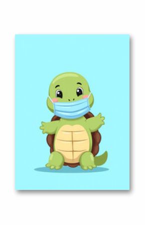 adorable cartoon turtle wearing a protective face mask