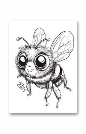 A cute, cartoon bumble bee with large eyes and a fuzzy body.