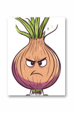 angry vegetable onion as a cartoon character with a funny facial expression