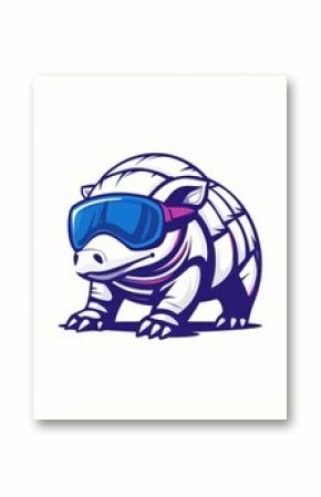 Animal logo concept wearing VR glasses. Stylized cartoon armadillo wearing stylish sunglasses.