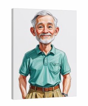 cute old man in polo shirt and khaki slacks whole body child like drawing on a white background crayon art whimsical youthful hand drawn cartoon