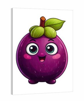 Cute cartoon fruit character mangosteen, white isolate background