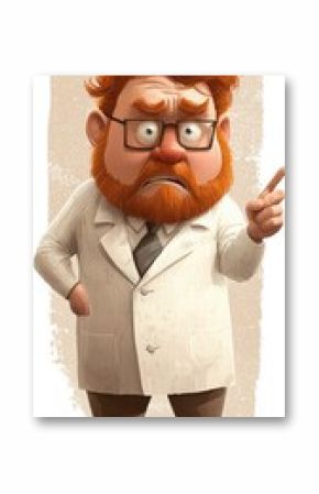 Angry scientist warns, lab background, illustration, educational use