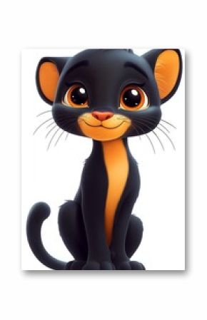 Cute cartoon panther sitting, happy expression, digital art, possible use for children's book illustration