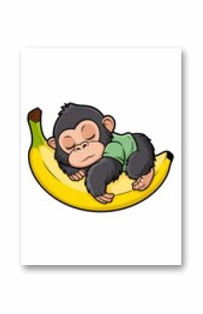 Cute Cartoon Gorilla Sleeping on Banana Generative AI