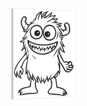 Kids Drawing Coloring page in A4 size of a friendly and funny cartoon monster with big eyes and a goofy smile ready-to-print portrait