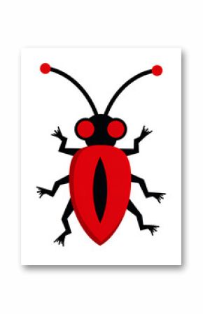 Red & Black Bug Cartoon Vector, Transparent Background. Quirky Insect.
