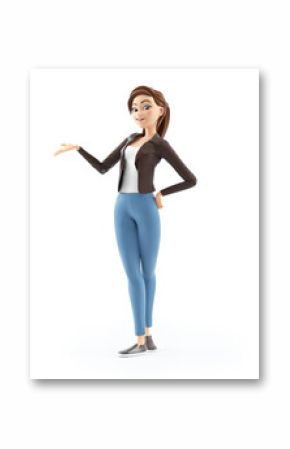 3d cartoon woman presenting pose