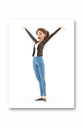3d cartoon woman with very happy pose