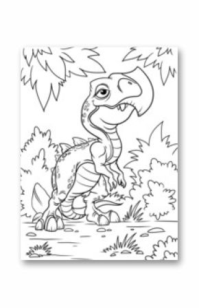 Coloring book for children with a dinosaur hand-painted in cartoon style. A4