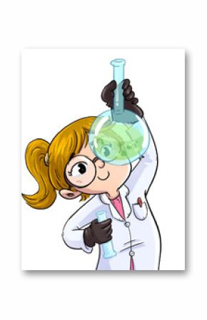 Illustration of little girl scientist with test tube