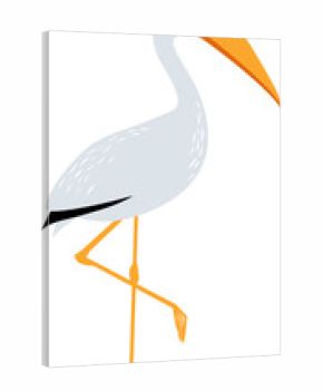 Cute cartoon heron. Cartoon stork. The heron stands on one leg