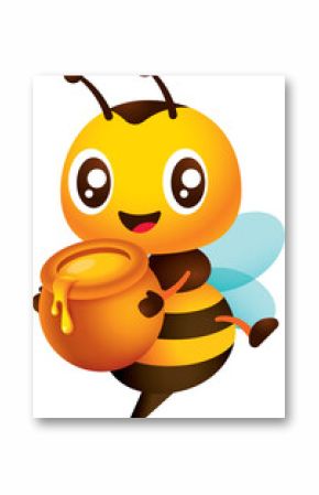 Cute bee carrying honey pot with fresh nature honey dripping out from pot cartoon character illustration