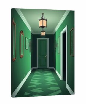 cartoon illustration, the interior of the corridor of the house with doors to the rooms, generative AI