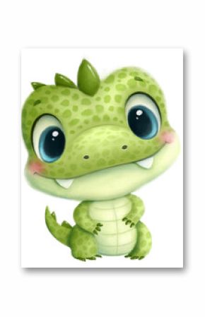 Illustration of a cute cartoon little crocodile. cute african animals, transparent background, png