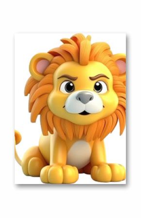 3D super cute lion cartoon wild animal, transparent background, PNG. Generative AI