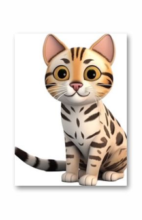 3D Bengal cat cartoon isolated on white, transparent background, PNG, Generative AI