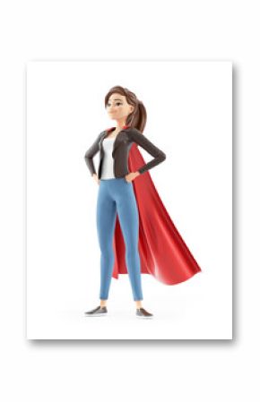 3d cartoon woman standing with red cape