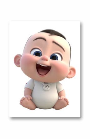 cute baby 3d character with laughing face expression. generative ai