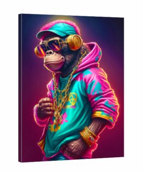 Monkey rapper, cartoon colorful monkey with sunglasses nft style, Created with generative A
