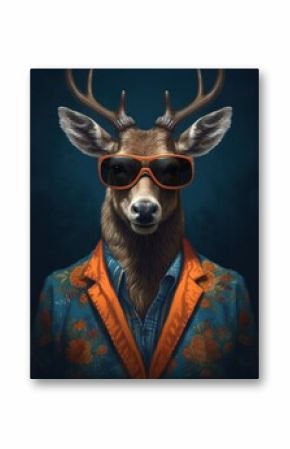 A real deer cool with black sunglasses. Generative AI
