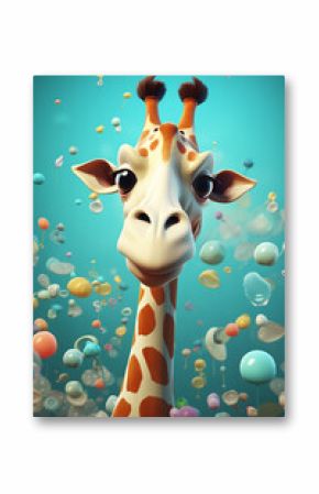 giraffe cartoon illustration, cute funny cub animal