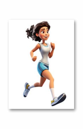 Young woman running, animated 3D character.