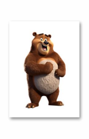 Bear 3D cartoon character. Isolated background, animated character.