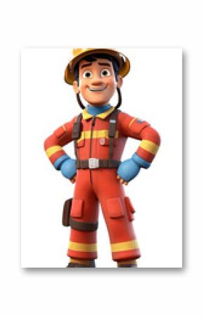 Firefighter. 3D cartoon characters. Isolated background, animated character.