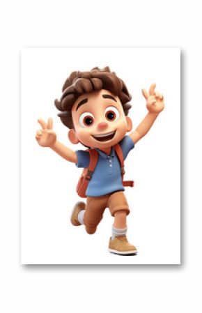 3D cartoon character cute student kids boy dancing isolated on transparent background. PNG file, cut out