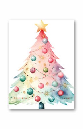 Whimsical Christmas tree watercolour illustration created with Generative AI technology
