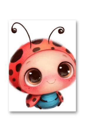Illustration of a cute cartoon baby ladybug. Cute animals. Little animals. Transparent background, PNG