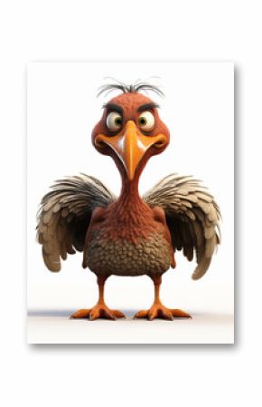 An Angry 3D Cartoon Turkey on a Solid Background